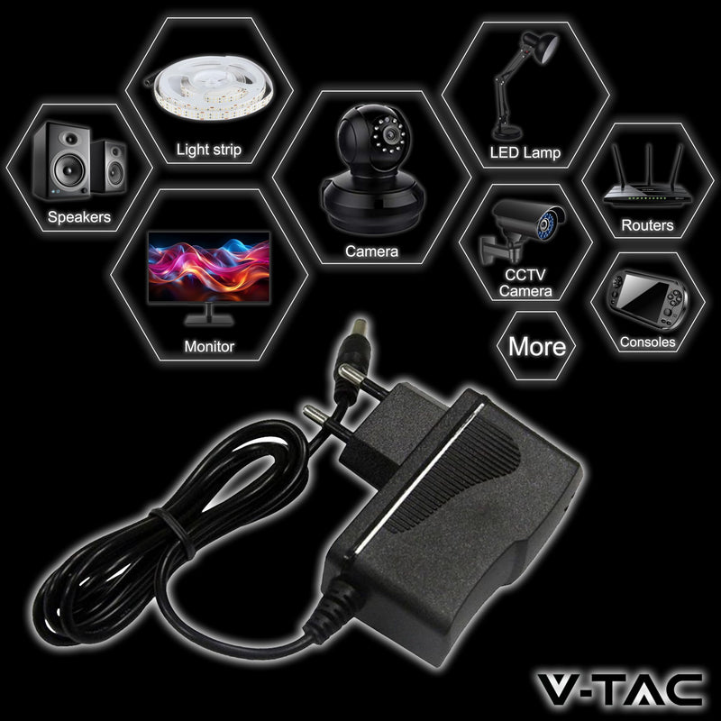 [AUSTRALIA] - V-TAC Power Supply Adapter 12 V 18 W 1.5 A for Cameras, LED Strips, Modem - Transformer 12 V - Power Adapter for Screens and Electronic Devices - Input AC 100-240 V - Euro Plug 