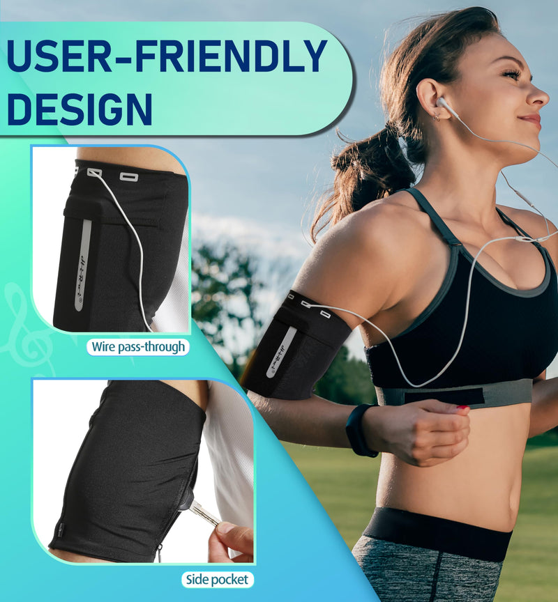 HiRui Running Armband Sleeve Universal Sports Armband Cell Phone Holder Armband for Exercise Workout, Compatible with iPhone 15/14/13/Plus/Pro Samsung Galaxy All Phones (M, Black) M