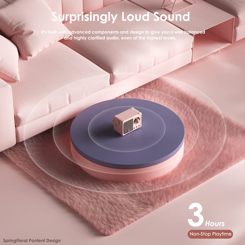 [AUSTRALIA] - Retro Bluetooth Speaker, Portable Bluetooth Wireless Speaker, Hands-Free Call,400mA Battery,TF Card,Aux Line, for iPhone Android, Retro Decor for Home Office Birthday Gift Ideas Pink Blush Pink 