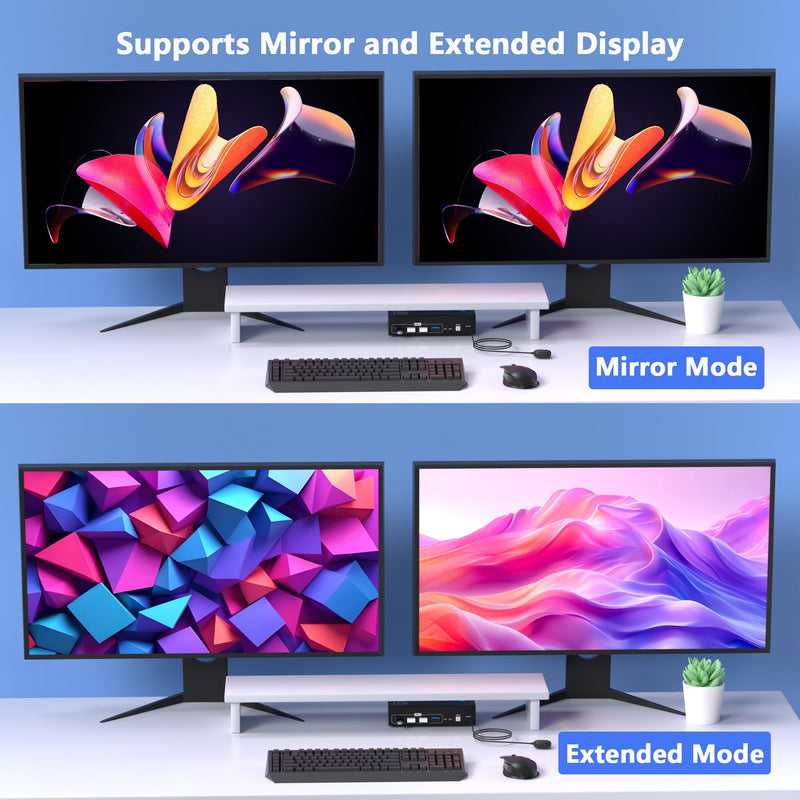 8K@60Hz HDMI DisplayPort KVM Switch 2 Monitors 2 Computers, 4K@120Hz Dual Monitor KVM Switches HDMI DisplayPort for 2 Computers Share 2 Monitors and 4 USB Devices for Keybord Mouse Printer Hard Drive