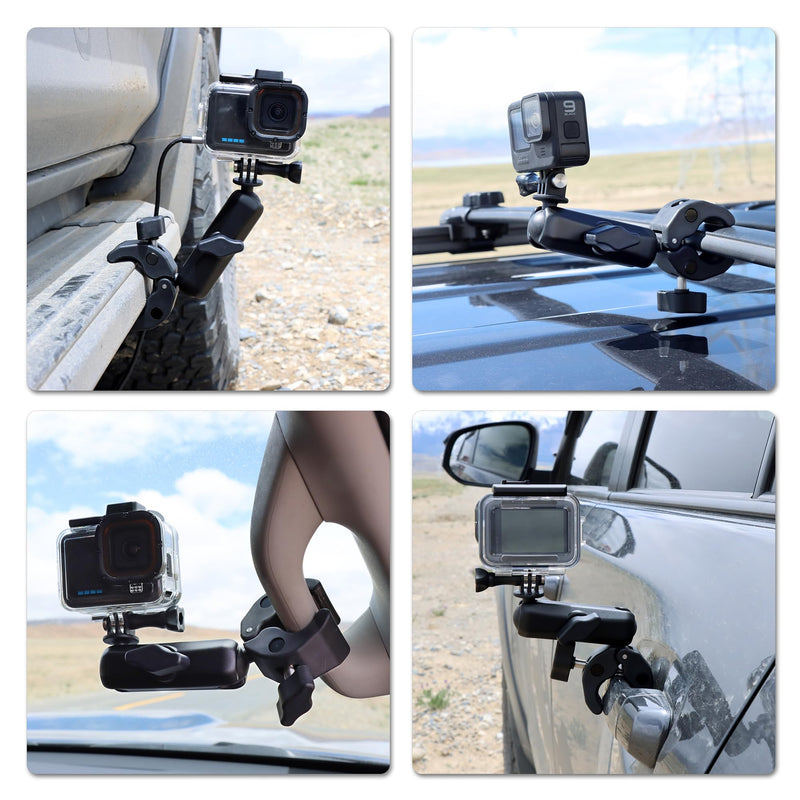 SOONSUN Super Clamp Mount with Dual 360° Ball Heads & Phone Holder, Heavy-Duty Camera Clamp Mount for GoPro Hero 13 12 11 10 9, Insta360, DJI Osmo, DSLR, Smartphones & Action Cameras