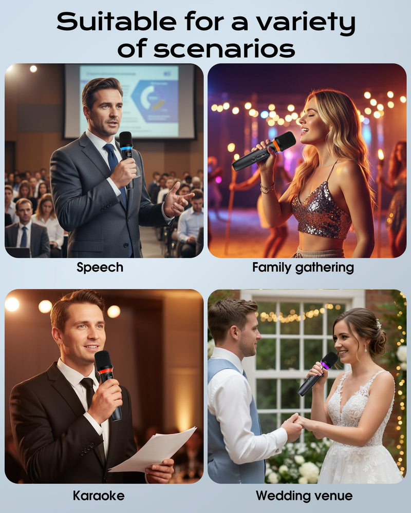 [AUSTRALIA] - Wireless Microphone, One-Touch Mute & Dynamic RGB Lighting, Professional-Grade Dual Handheld Dynamic Microphone, 200-Foot Ultra-Long Range & 40-Hour Battery Life. for Singing and Family Gatherings. Black-Red 