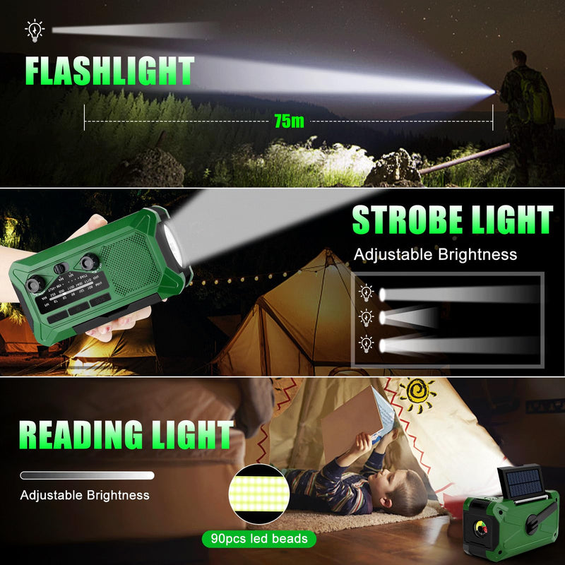 10000mAh Emergency Hand Crank Radio with LED Flashlight, AM/FM NOAA Portable Weather Alert Radio, Solar Powered Radio with Phone Charger, USB Charged, Headphone Jack, SOS Alarm, Compass for Outdoors