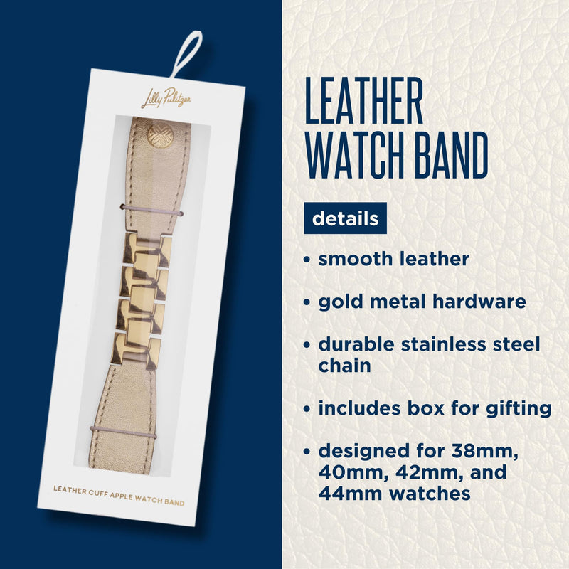 Lilly Pulitzer Leather Watch Band Sized to Fit 38mm, 40mm, 42mm, and 44mm Smartwatches, Compatible with Apple Watch Series 1-6 and SE, Fruity Flamingo, Gold