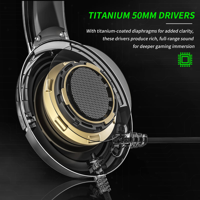 BINNUNE Gaming Headset with Mic for PS4 PS5 Xbox Series X|S Xbox 1 PC NS, Wired Gaming Headphones with Microphone for PS 4|5 Xbox1 Black Green