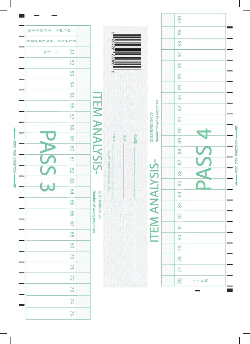 TEST-ITEM100 Item Analysis 9700 100 Question Compatible Testing Forms (100 Pack)