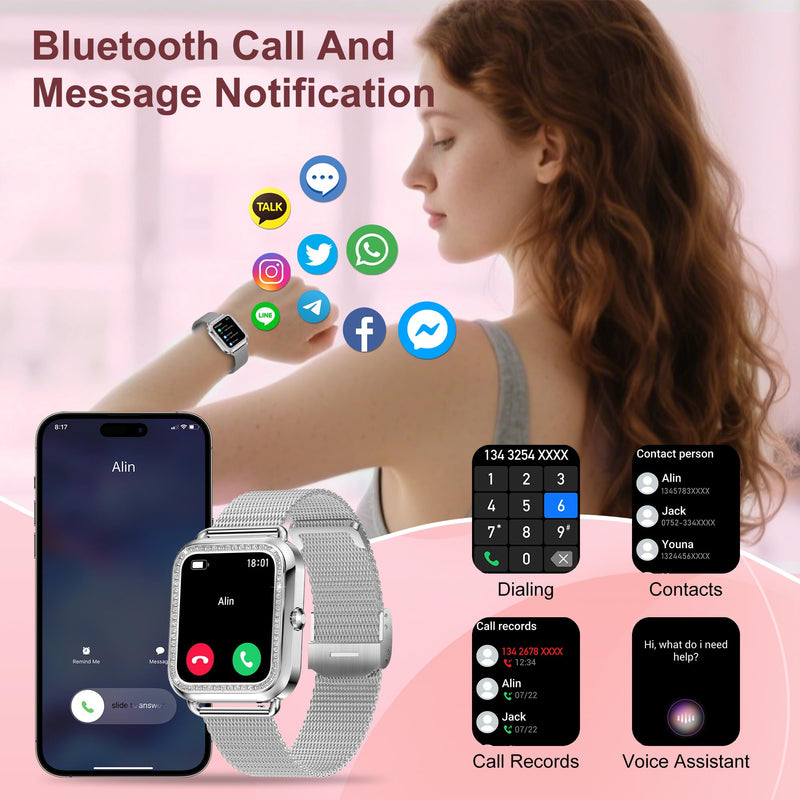 Smart Watch, Colesma 1.59" HD Smart Watches for Women, Answer/Make Call Fitness Tracker Watch for Android iPhone, Sleep/Heart Rate/SpO2/Blood Pressure Monitor, 180+ Dials, Waterproof Watches for Women Silver