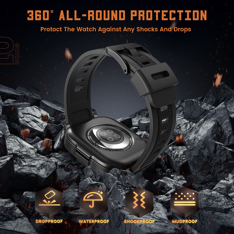 Goton 3 in 1 Waterproof Case and Band with Tempered Glass Screen Protector for Apple Watch Series 9 8 7 6 5 4 SE Ultra 44mm 40mm 45mm 41mm 49mm, Bumper Cover for iWatch Accessories, 41mm