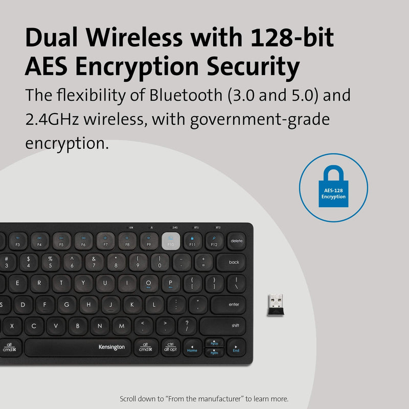 Kensington Multi-Device Dual Wireless Compact Keyboard - Black (K75502US) Compact Wireless