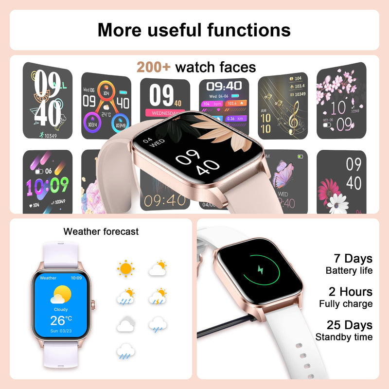 Smart Watches for Women,1.85" Fitness Tracker Watch Answer/Make Call,IP68 Waterproof Fitness Watch with Sleep/Step/Heart Rate/SpO2 Monitor, 120+ Sport Modes Smartwatch for Android iOS Rose Gold