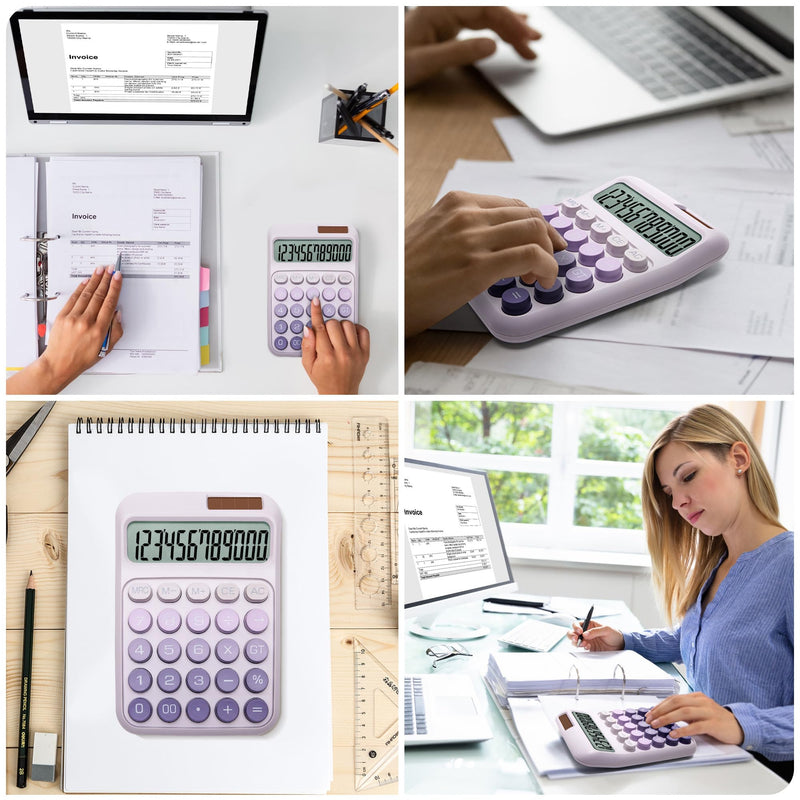 Desk Calculator,12 Digits, Large LCD Display,Big Buttons,Solar and Battery Dual Power Desktop Calculators,Cute and Aesthetic,Suitable for Office and Study (Ombre Purple, M) Ombre Purple