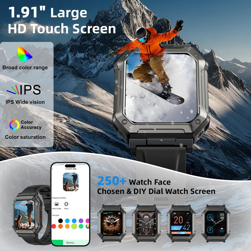 Smart Watch for Men Fitness Tracker: Bluetooth Military Digital Mens Watches Make Answer Call Waterproof Smartwatch Android Phones iPhone Samsung Compatible Running Step Pedometer Heart Rate Monitor Black