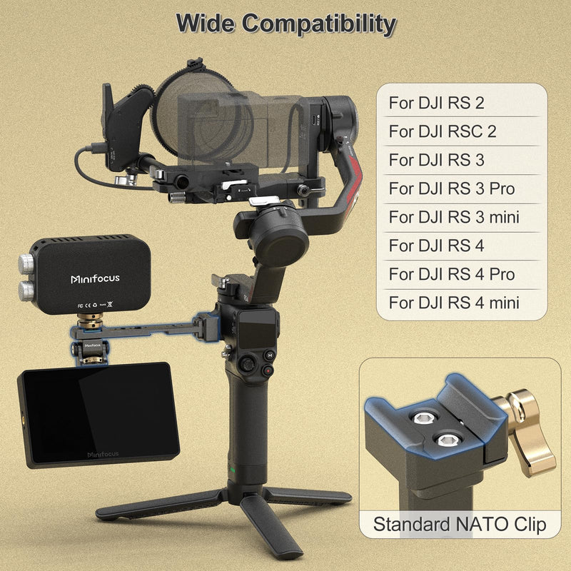 [AUSTRALIA] - Adjustable Camera Monitor Mount with Quick Release NATO Clamp, Cold Shoe Mount, 360° Rotatable Field Gimbal Monitor Holder for DJI RS 4 Mini/RS 4 / RS 4 Pro/RS 2 / RSC 2 / RS 3 / RS 3 Pro/RS 3 Mini 