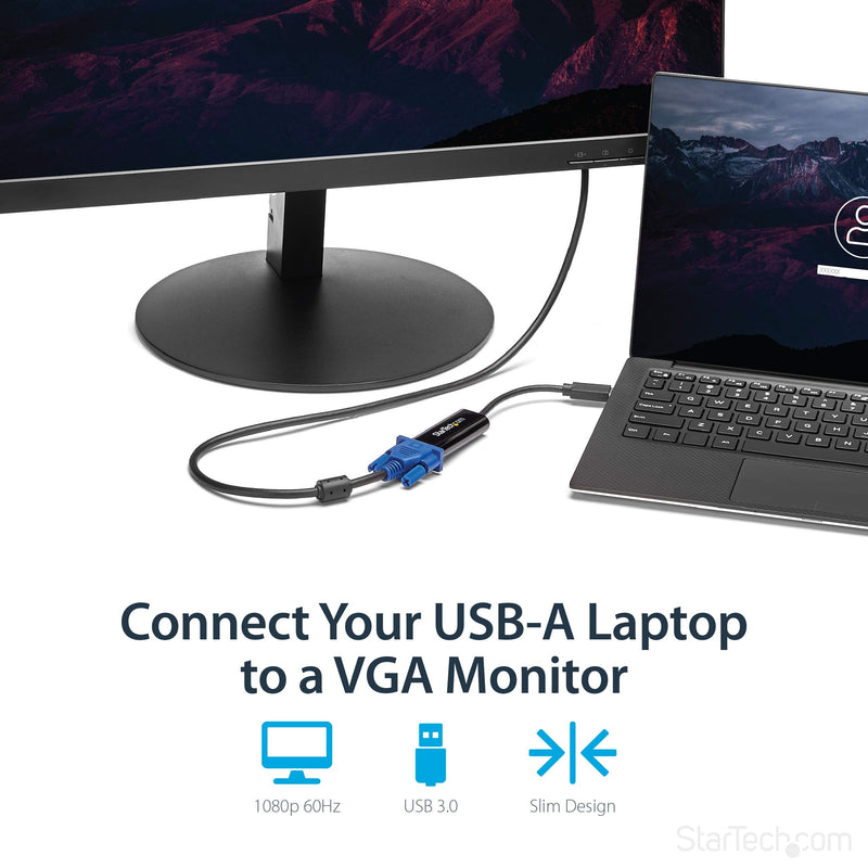 StarTech USB 3.0 to VGA Adapter, Slim, Windows Only, TAA (USB32VGAES) | USB to VGA monitor converter, External video card, Single display, Connect up to five adapters, Windows only, Extra monitor