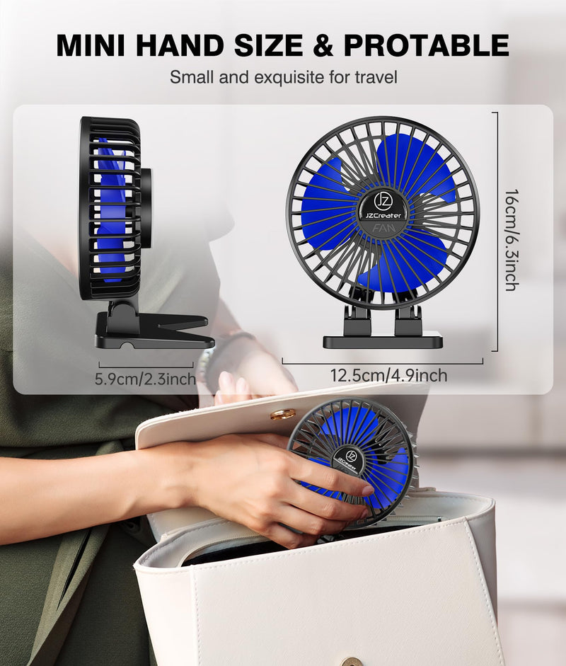 JZCreater USB Desk Fan, Mini Fan Portable, 3 Speeds Desktop Table Cooling Fan, Plug in Power Fan, Rotation Strong Wind, Quiet Personal Small Fan for Home Desktop Office Travel Bedroom, Black (2Pack) Black 2Pack