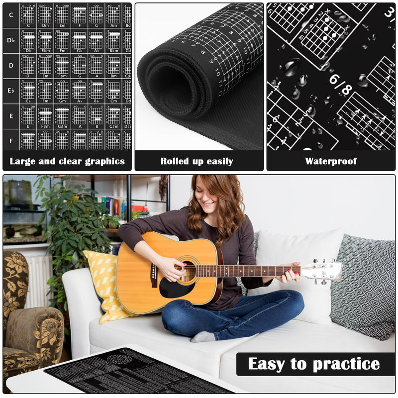 Guitar Practice Mat Guitar Knowledge Chart Mat 39” X 18” Guitar Practice Tool Major Minor Key Guitar Chord Fretboard Scale Rhythm Strumming Broken Chord Circle of Fifths for Beginners
