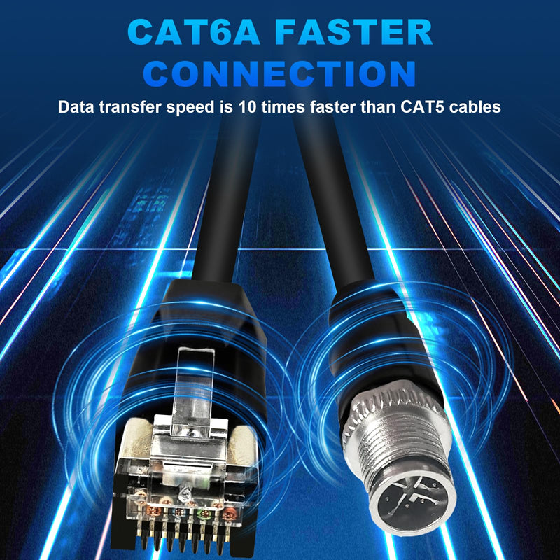 26.2FT M12 8 Pin X Code Male to RJ45 Industrial Ethernet Cable High Flexible Shielded Ethernet CAT6A Cable for Industrial Camera 8M 26.2 Feet