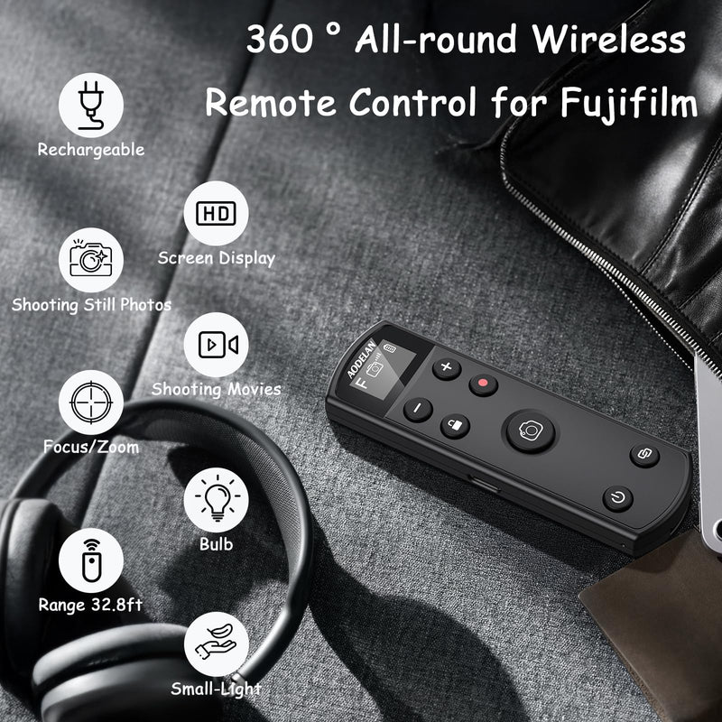 for Fujifilm Camera Rechargeable Shutter Release, AODELAN Wireless Remote Control Compatible with Fuji X-T30 II,X-S10,X-H2,X-H2S,X-T3,X-T4,X-T5,X-S20,X-T30,X-T50,X-M5,X100VI,X-E5,X Half Upgrade Black for Fujifilm