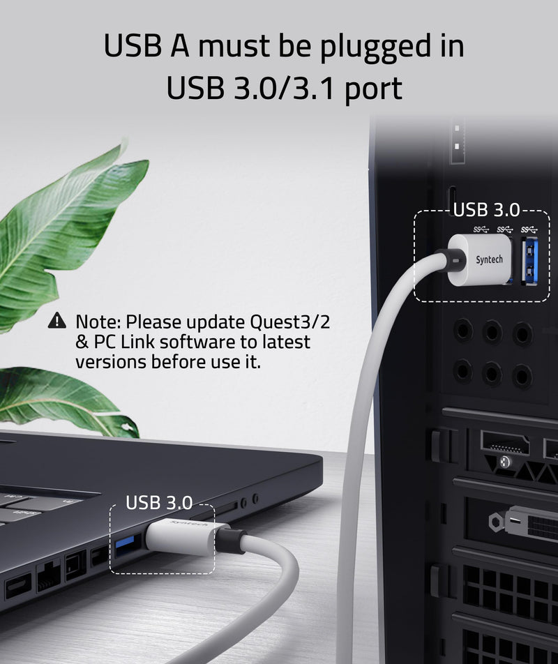 Syntech Link Cable 16 FT Compatible with Meta/Oculus Quest 3, Quest2/Pro/Pico4 Accessories and PC/SteamVR, High Speed PC Data Transfer, USB 3.0 to USB C Cable for VR Headset 16ft White