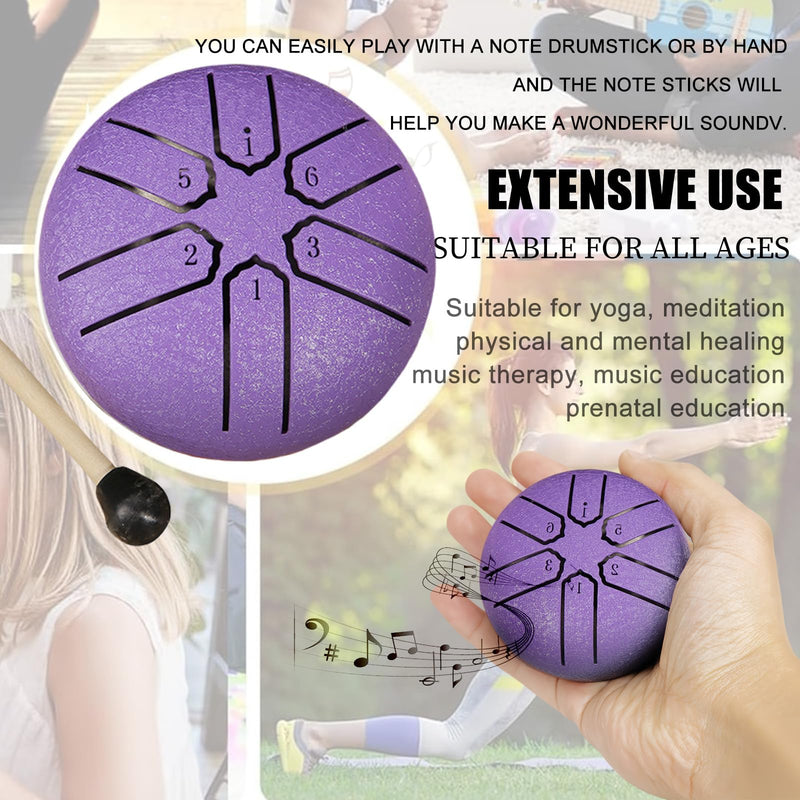 Steel Tongue Drum Rain Chime, Rain Drum for Outside, Rain Drum Instrument for Outside, Steel Tongue Drum Rain Chime Waterproof, Steel Tongue Drum 3 Inches 6 Notes, Mini Handpan Drum (Purple) Purple