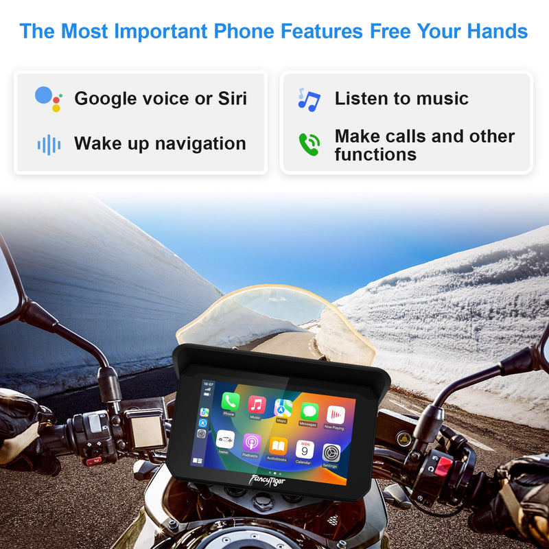 Motorcycle Carplay & Motorcycle Android Auto, 5 Inch IPS Motorbike GPS Touch Screen, Motorbike GPS Navigation System, WiFi, Bluetooth, Waterproof, Support Siri/Google Assistant