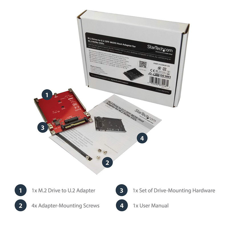 [AUSTRALIA] - StarTech.com M.2. PCI-e NVMe to U.2 (SFF-8639) Adapter - Not Compatible with SATA Drives or SAS Controllers - For M.2 PCIe NVMe SSDs - PCIe M.2 Drive to U.2 Host Adapter - M2 SSD Converter (U2M2E125) U.2 (SFF-8639) 