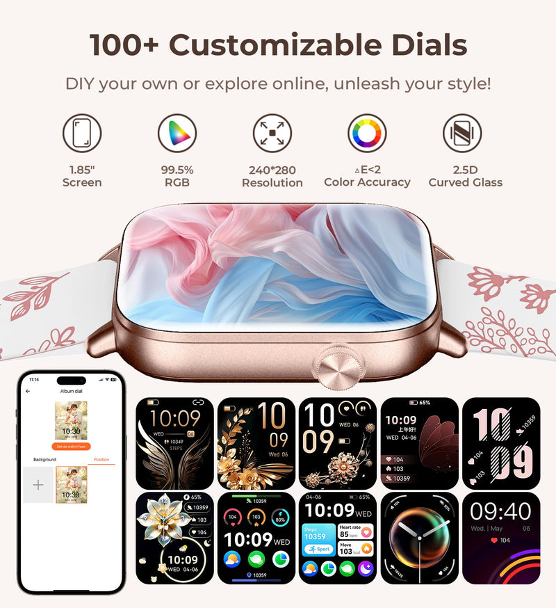 Iaret Smart Watch for Women, 1.83" HD Fitness Tracker with 4 Bands, Answer/Make Calls, Heart Rate/Sleep/SpO2/Step Tracking, 100+ Sport Modes, Android/iPhone Compatible Gift (Rose Gold) Rose Gold