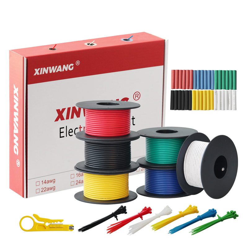 18 Gauge Electrical Wire,18 awg Silicone Wire-XINWANG 18 Gauge Stranded Tinned Copper Wire with Silicone Insulation(OD: 2.3 mm) 6 Colors,16.5ft Each, Hook Up Wire Kit 18AWG16.5FT-Silicone