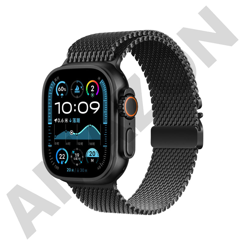 BM2 Band for Apple Watch Bands Milanese Ultra 2 49mm, Series 10 46mm, 9 8 7 45mm 41mm, SE 6 5 4 44mm 40mm, 3 2 1 42mm 38mm Men Women Strap iWatch 49mm, 46mm, 45mm, 44mm, (42mm S3/2/1) Titanium Black