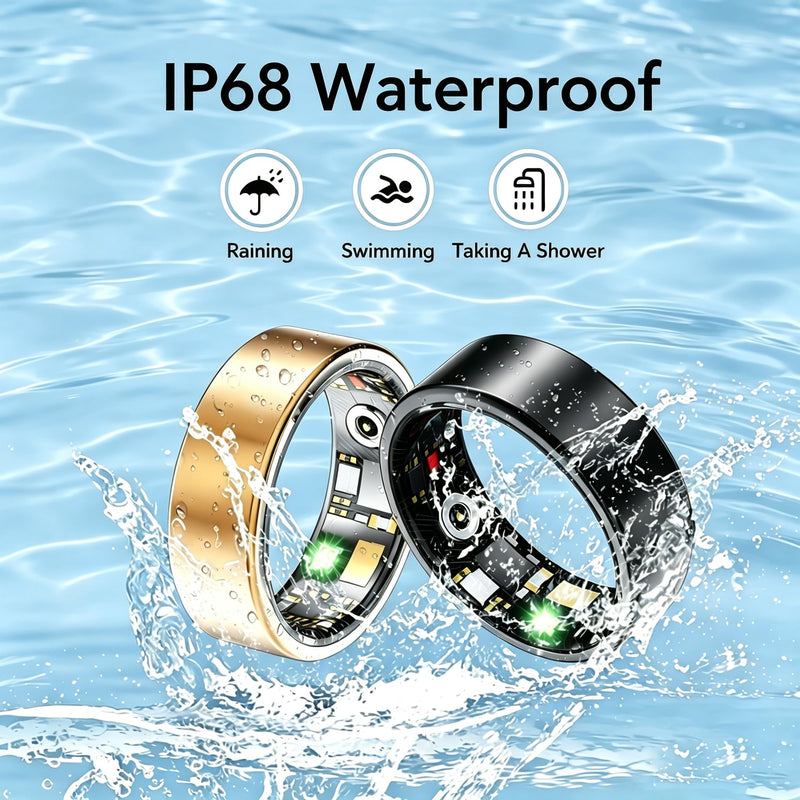 Smart Ring Health & Fitness for Men & Women-Tracker Sleep, Heart Rate & SpO₂ Monitoring, Stress & Activity,Women’s Health Support Long Lasting Battery Sleep Ring, Waterproof,No APP Fee(Gold, 9)