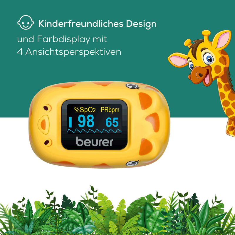 [AUSTRALIA] - Beurer PO 13 Kids Finger Pulse Oximeter for Kids, Pulse and Oxygen Saturation Measurement in Seconds, Small Size, Automatic Display Alignment, with Belt Bag 