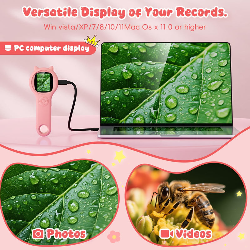 [AUSTRALIA] - Portable Handheld Mini Digital Microscope for Kids - Educational Science Toys, Christmas & Birthday Gifts for Age 5 6 7 8 9 10 11 12 Girls & Boys (Pink) Pink 1 Pcs 