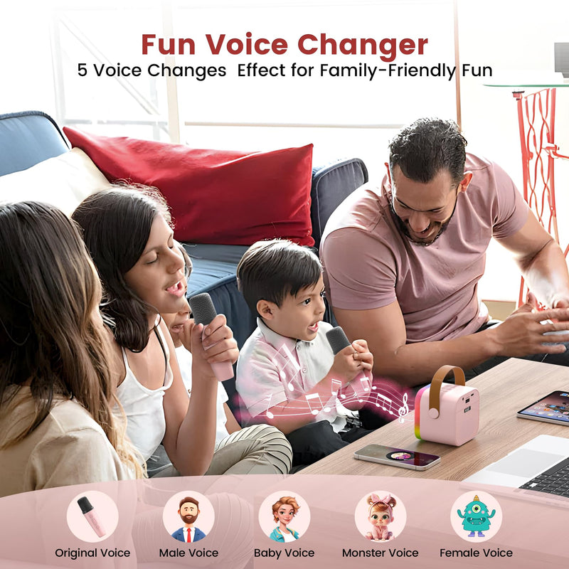 Mini Karaoke Machine for Kids,Portable Bluetooth Speaker with 2 Wireless Microphones,Toddler Music Player Toys,Easter Birthday Gifts for 3,4,5,6,7,8,9,10,11,12+Years Old Girls Boys (Pink) Pink
