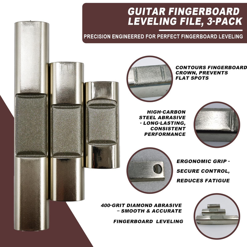 Guitar Fingerboard Leveling File, 3-Pack – Precision String Instrument Leveling Tool for Luthiers & DIY, Ergonomic Design for Electric, Acoustic & Bass Guitars