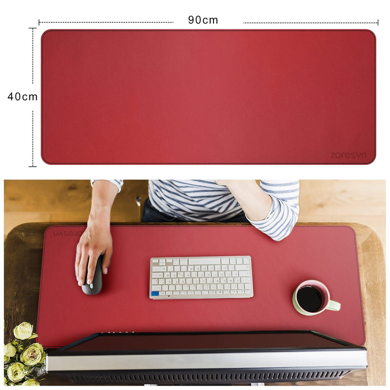 ZORESYN XL Large Mouse Pads (35"x16") - PU Leather Large Gaming Mousepad Desk Mat - Nonslip Base and Waterproof Desktop Keyboard Extended Mouse Mat (Red, X-Large) 90x40cm Red
