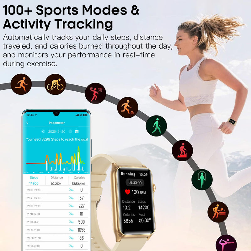 Yowow BIT Smart Watch with 24/7 Heart Rate, Blood Pressure, Sleep Tracking, Blood Oxygen Monitor, Fitness Tracker (Answer/Make Calls), 1.57'' HD Touch Screen, IP67 Waterproof, Fitness Tracker (Pink) Pink