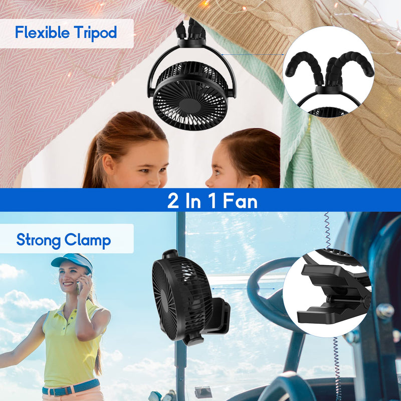 Mini Baby Stroller Fan , 5-Inch Handheld Portable Fan, 3 Speed USB Clip Fan, 5000mAh Rechargeable Desk Fan, with Flexible Tripod, Suitable for Outdoor, Camping ,Treadmill and car TF-28BW-5''