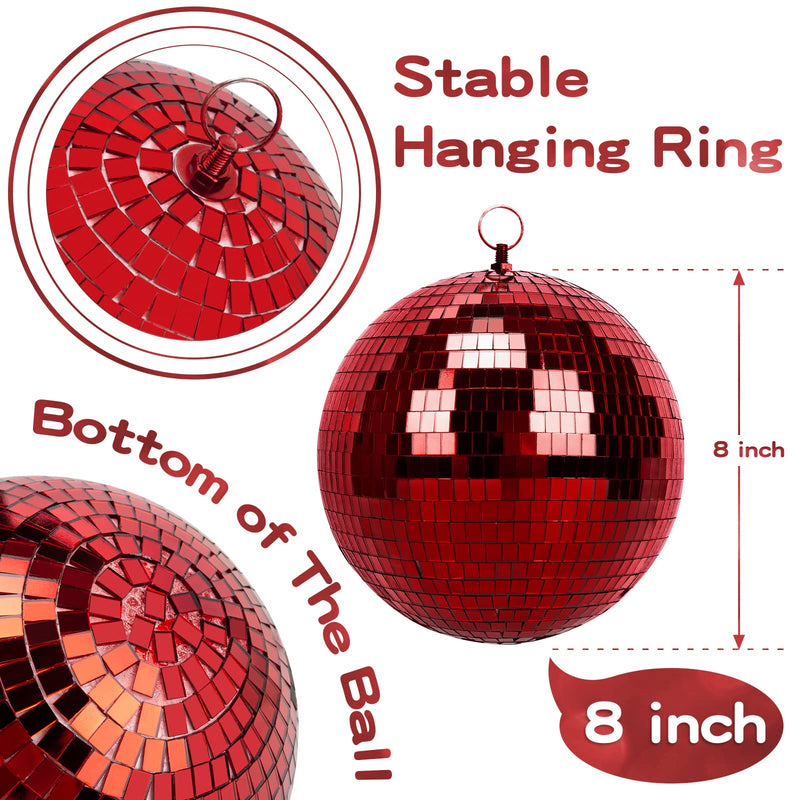 8 Inch Mirror Ball for Disco DJ Club Party Wedding Home Decor, Muscab Disco Ball with Hanging Ring, Red 8 Inch Red-1