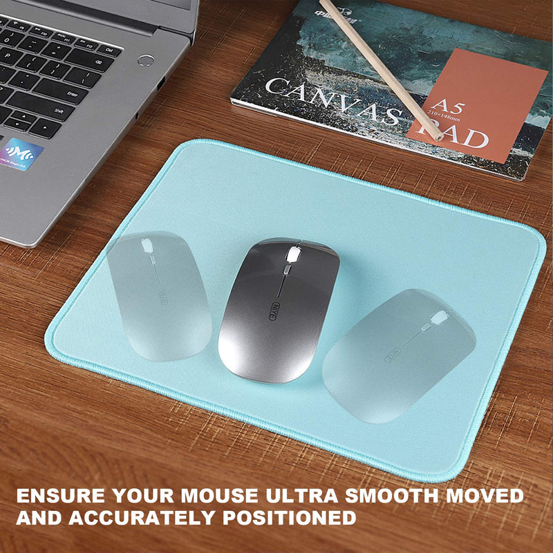 Mouse Pad with Durable Stitched Edge, Small Computer Mousepad Desk Mat with Smooth Surface, Non Slip Rubber Base Mouse Pad for Laptop, Gaming, 10.2x8.3x0.12in, Light Blue Light Blue/Black Base 10.2*8.3*0.12inch/S