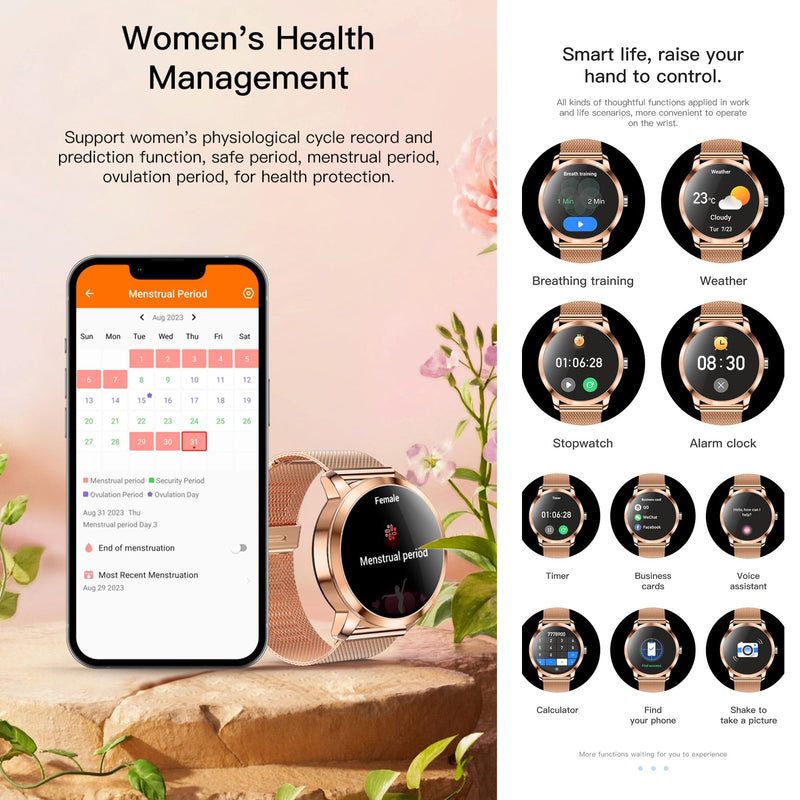 Smart Watch (Answer/Make Calls) for Women, 1.27" AMOLED Smartwatch for Android iPhone, Activity Tracker with Blood Pressure Heart Rate Sleep SpO2 Monitor, 100+ Sports IP68 Fitness Tracker (Pink) Pink