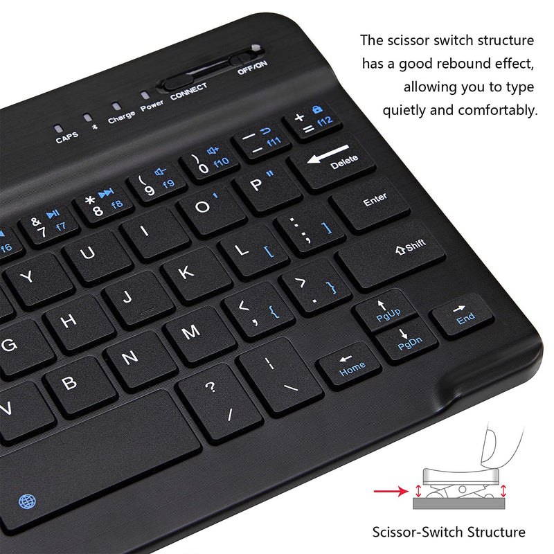 Ultra-Slim Bluetooth Keyboard Portable Mini Wireless Keyboard Rechargeable for Apple iPad iPhone Samsung Tablet Phone Smartphone iOS Android Windows (7 inch Black) 7 inch Black