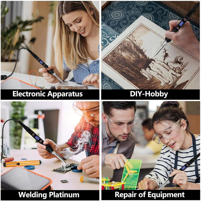 80W Adjustable Soldering Iron Set with LCD Display, Temperature Range 180-520°C, Desoldering Pump, 5 Soldering Tips, Soldering Iron Stand, for Electronic Repairs & DIY Projects