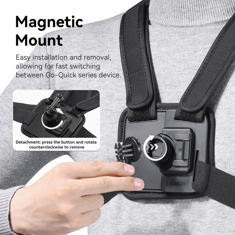 ULANZI CM028 Adjustable Chest Mount Harness w Vertical/Horizontal Switching for GoPro DJI Insta360 Action Cameras - Phone POV Chest Strap Mount Harness for iPhone Samsung Cameras Body Mount