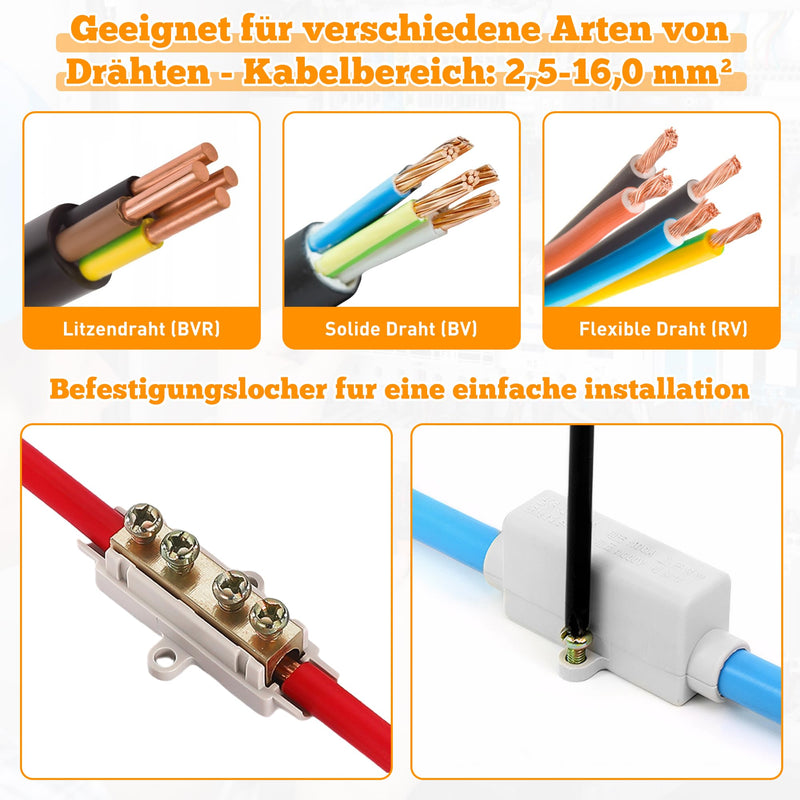 Pack of 5 wire connectors, cable connectors, terminal strips, electric luster terminals, 1000 V, 100 A, suitable for 2.5 to 16 mm² wire