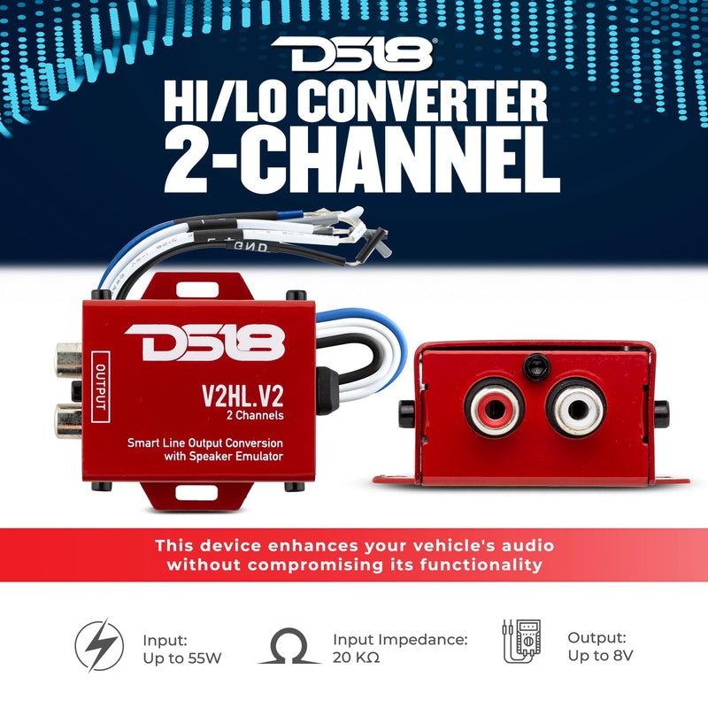 DS18 Car Audio Wiring & Integration Bundle - Speaker Wire, Amplifier Installation Kit and Hi/Lo Converter 2-Channel