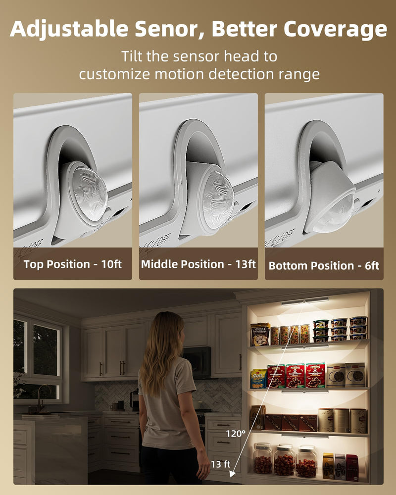 [AUSTRALIA] - EZVALO 13-inch Motion Sensor Closet Light with Eye-Protection Design, 1800mAh Rechargeable Under Cabinet Lighting, 3 Color Temps Night Light for Pantry, Closet - 3 Pack 13inch 
