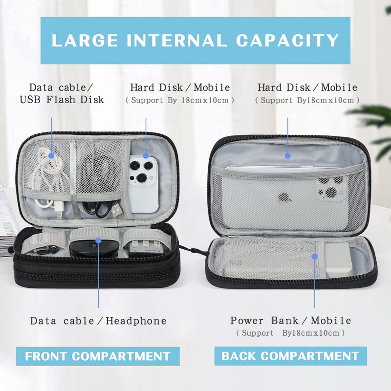 FYY Travel Organizer Pouch Electronic Accessories Carry Case Portable Waterproof Double Layers All-in-One Storage Bag for Cable, Cord, Charger, Phone, Pattern Black Small Black-Pattern