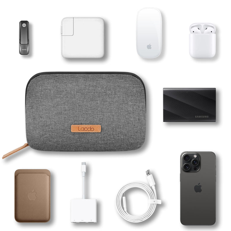 Lacdo Electronic Organizer Travel Cable Organizer Bag Pouch Case Tech Electronic Accessories Case Portable Charger Case for Cable, Cords, MacBook Laptop Charger, Mouse, Power Adapter, Power Bank, Gray