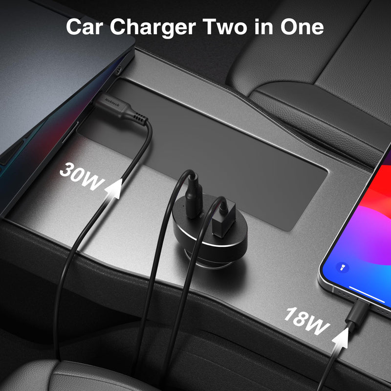 Nekteck 45W 2-Port USB-C Car Charger, PD 3.0 & QC 3.0 Fast Charging | USB-IF Certified for Safe, Stable Charging, Includes 3.3ft Cable, Compatible with MacBook Air/Pro, iPad, and iPhone 16/17