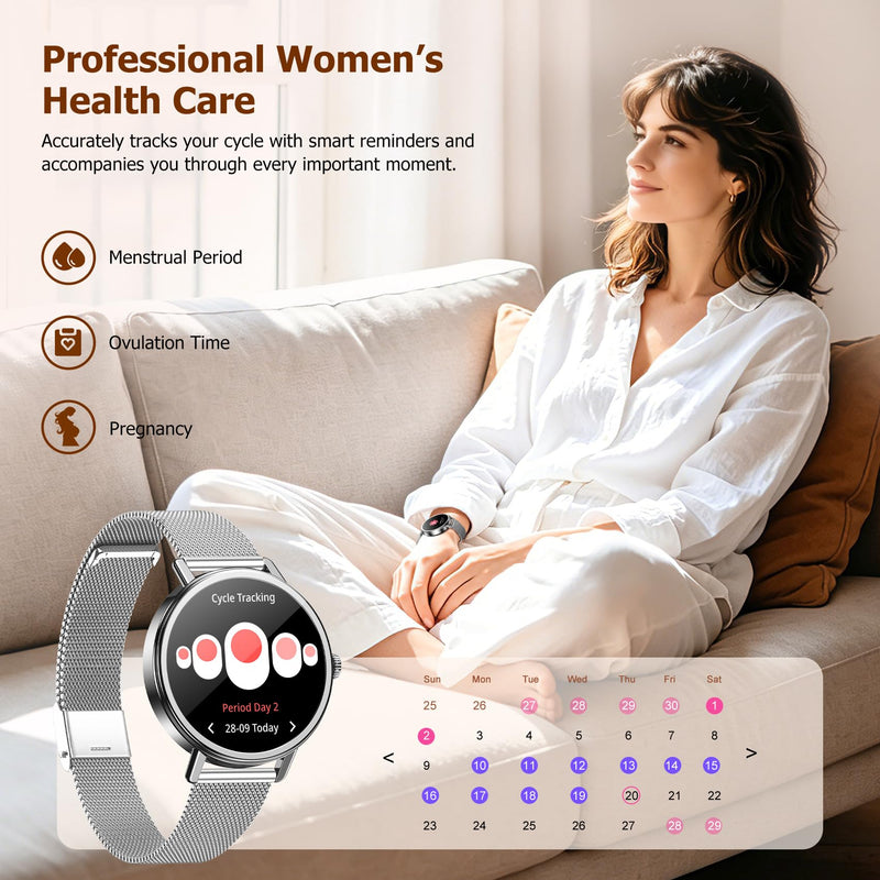 Smart Watches for Women Android / iPhone, 1.26" AMOLED Fitness Tracker with Bluetooth Calls, 8 Days Battery Life/Heart Rate Monitor/100+Sports Model, IP68 Waterproof Women's Smartwatches(2 Bands) Black X30
